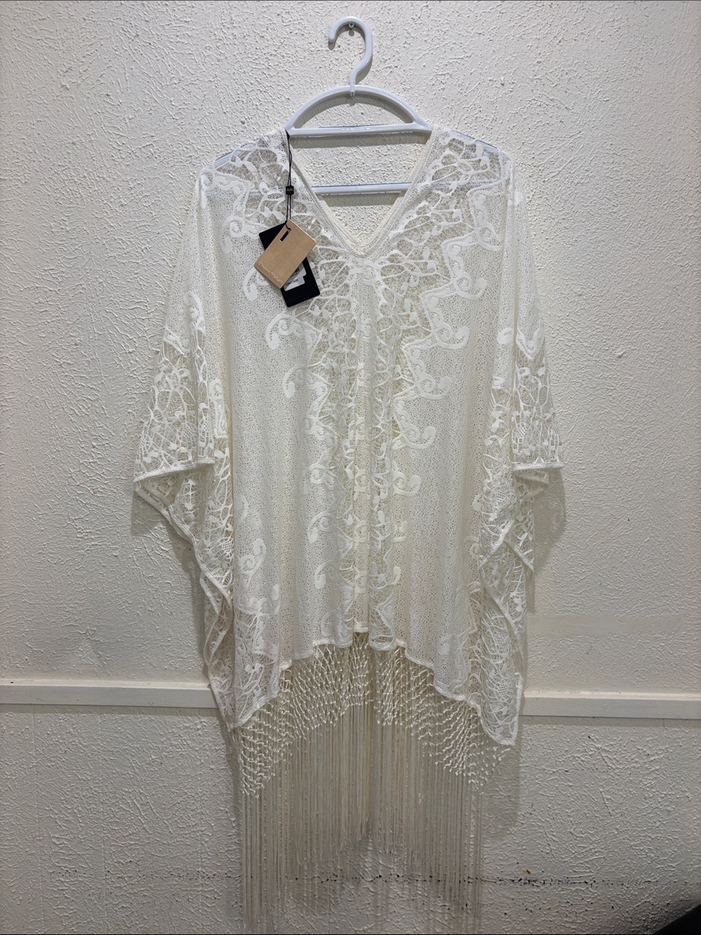 Alberto Makali Ivory Lace Fringe Wrap